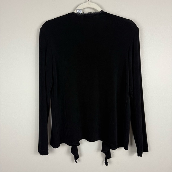 Chico's Cardigan Womens Small Tie Front Lace Trim Long Sleeve Black Top Stretch - Picture 2 of 9